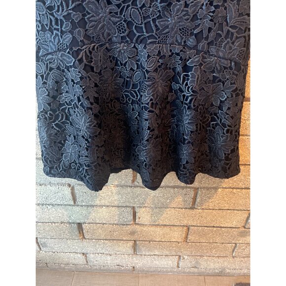 Black Lace Sleeveless A-Line Dress With Floral Overlay - Picture 3 of 9